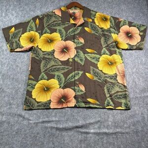 Tommy Bahama Mens Multicolor Floral Ribbed/textured Silk blend SS Button Down XL